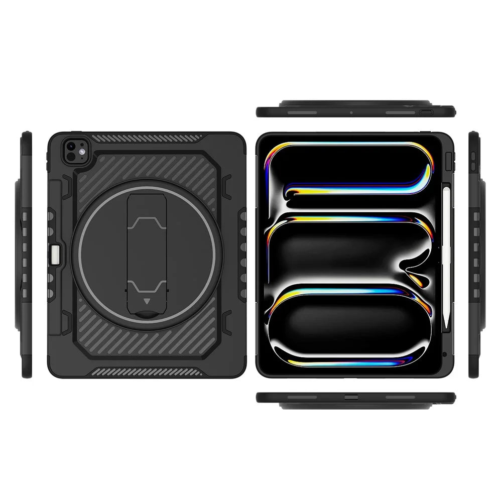 For iPad Pro 13 (2025) / 13 (2024) Case Kickstand PC + TPU Shockproof Tablet Cover with Pen Slot - Black - 6