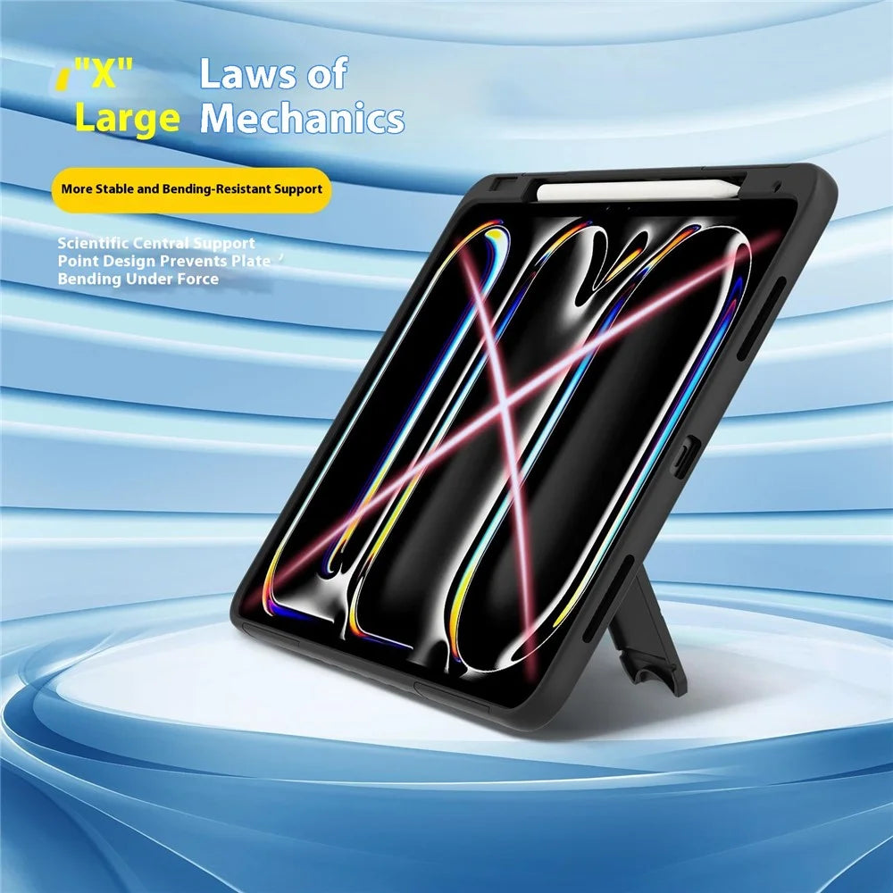 For iPad Pro 13 (2025) / 13 (2024) Case Kickstand PC + TPU Shockproof Tablet Cover with Pen Slot - Black - 7