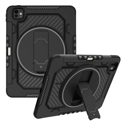 For iPad Pro 11 (2025) / 11 (2024) Case Kickstand PC + TPU Shockproof Tablet Cover with Pen Slot - Black - 1