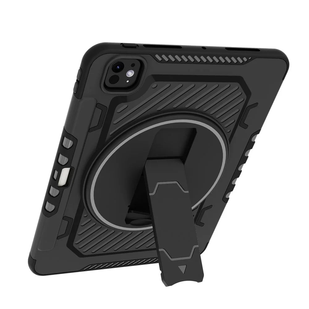 For iPad Pro 11 (2025) / 11 (2024) Case Kickstand PC + TPU Shockproof Tablet Cover with Pen Slot - Black - 3