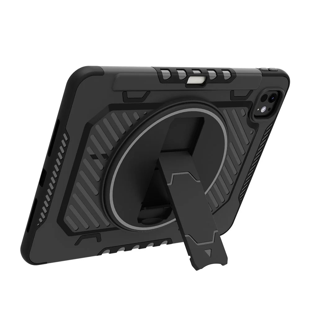 For iPad Pro 11 (2025) / 11 (2024) Case Kickstand PC + TPU Shockproof Tablet Cover with Pen Slot - Black - 4