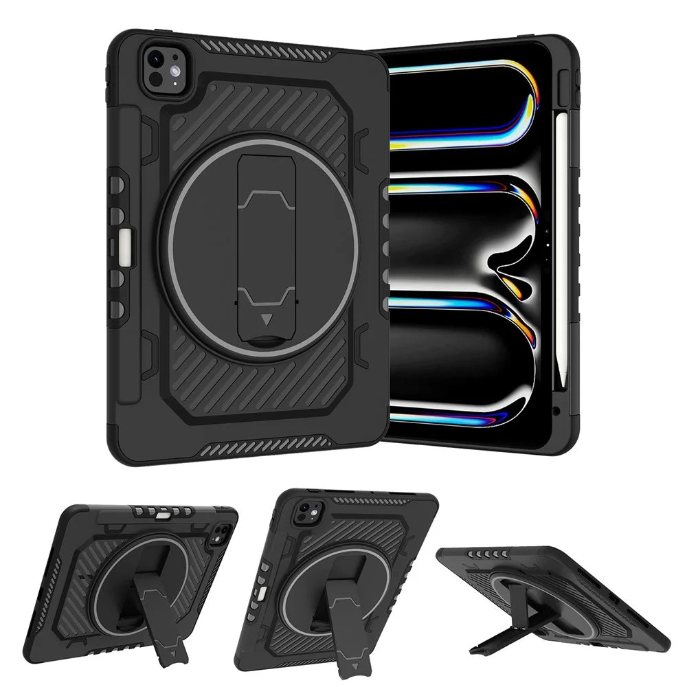 For iPad Pro 11 (2025) / 11 (2024) Case Kickstand PC + TPU Shockproof Tablet Cover with Pen Slot - Black - 6