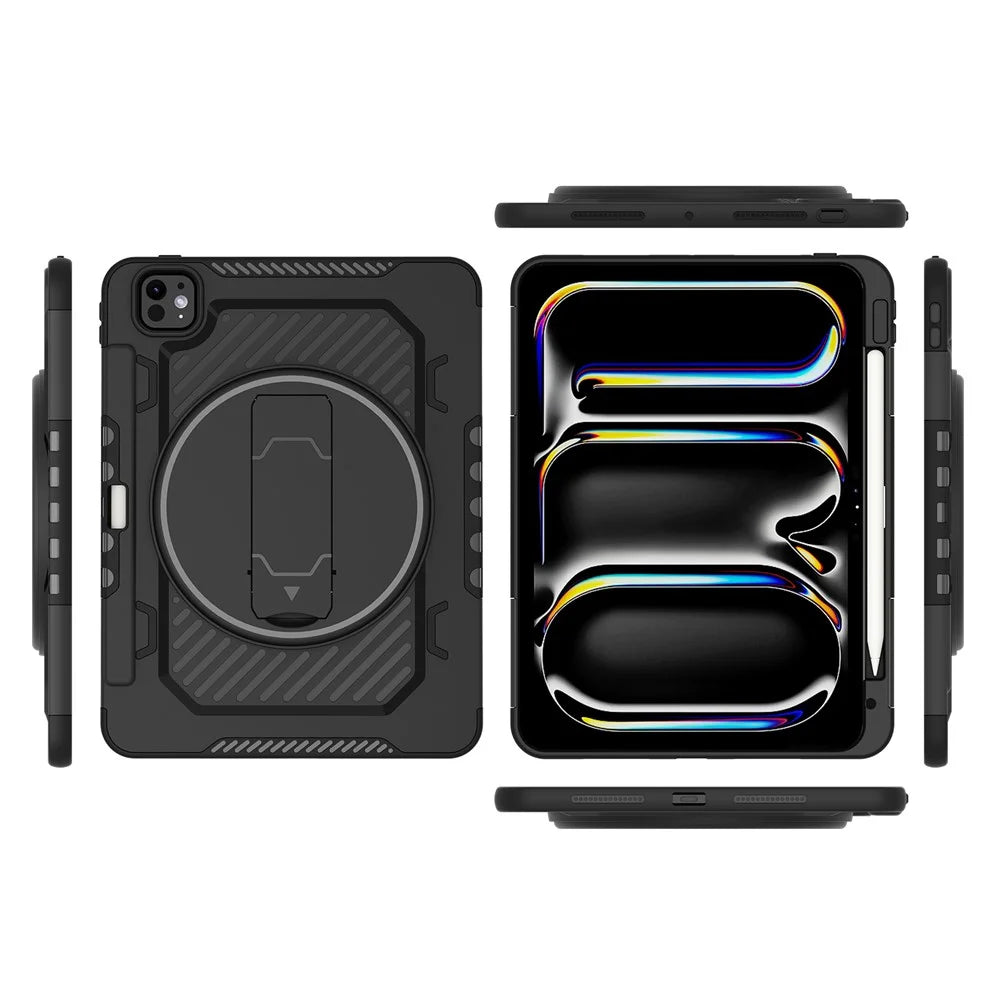 For iPad Pro 11 (2025) / 11 (2024) Case Kickstand PC + TPU Shockproof Tablet Cover with Pen Slot - Black - 7