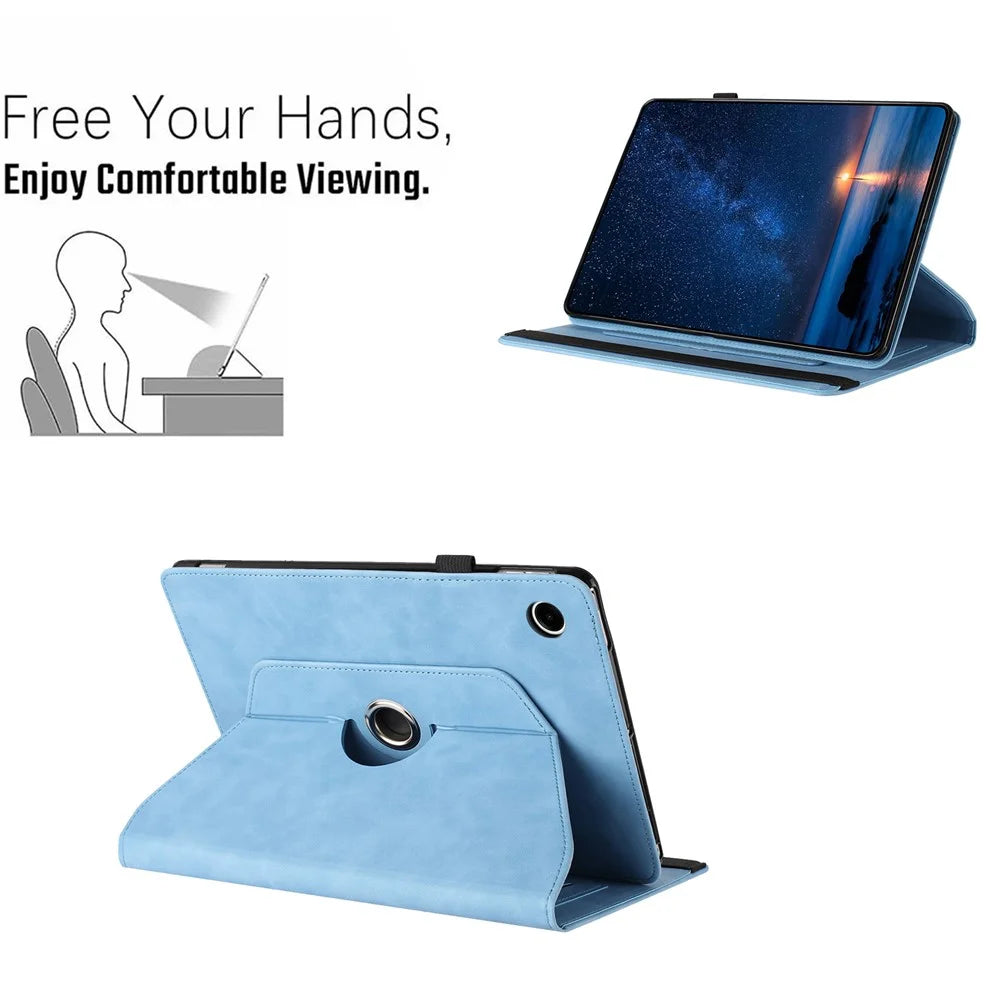 For Samsung Galaxy Tab A11  /  A9 Case Rotating Stand Solid Color PU Leather Tablet Cover - Sky Blue - 6