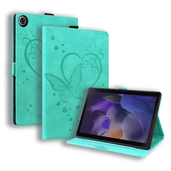 For Samsung Galaxy Tab A11+ / Tab A9+ Leather Case Imprinted Butterfly Tablet Cover Stand Card Slot - Green - 1