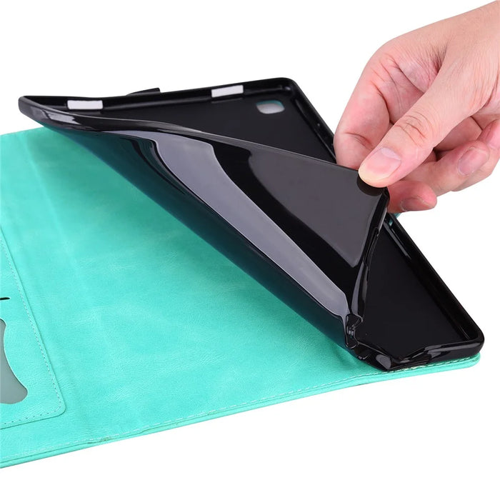 For Samsung Galaxy Tab A11+ / Tab A9+ Leather Case Imprinted Butterfly Tablet Cover Stand Card Slot - Green - 5