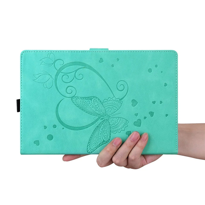 For Samsung Galaxy Tab A11+ / Tab A9+ Leather Case Imprinted Butterfly Tablet Cover Stand Card Slot - Green - 6