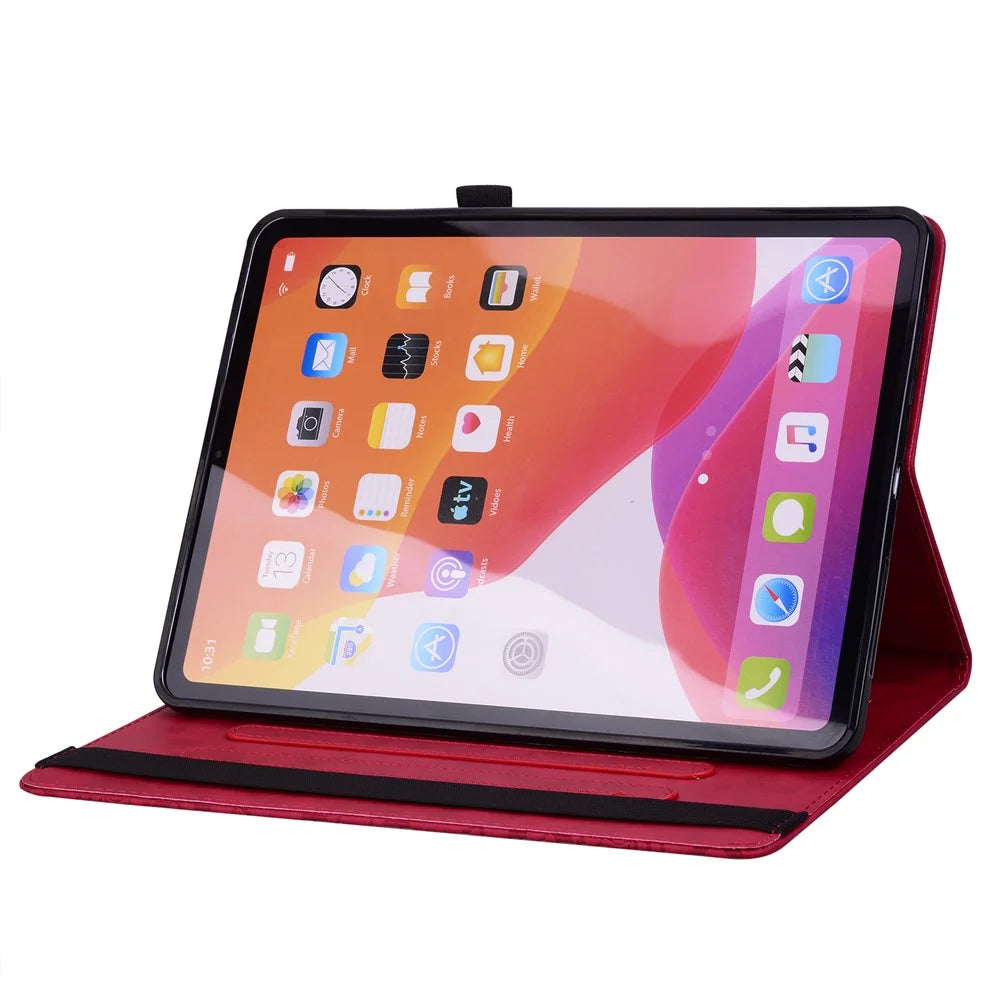 For Samsung Galaxy Tab A11+ / Tab A9+ Tablet Case Card Slots Leather Cover Flower Pattern - Red - 3
