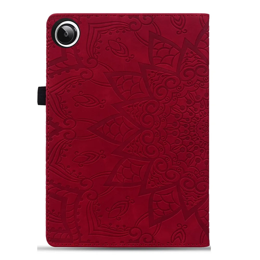 For Samsung Galaxy Tab A11+ / Tab A9+ Tablet Case Card Slots Leather Cover Flower Pattern - Red - 4