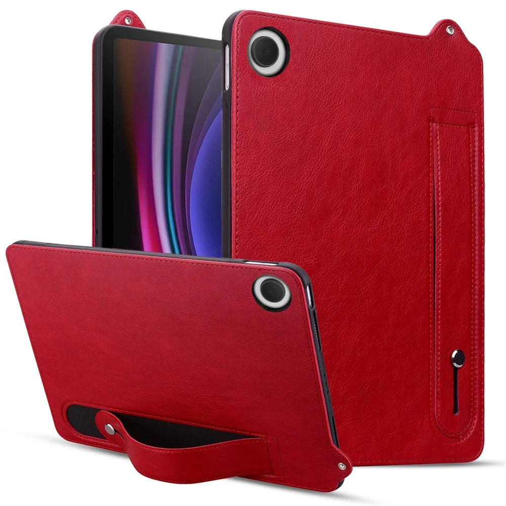 For Samsung Galaxy Tab A11+ / Tab A9+ Case Hand Strap Kickstand Leather Tablet Cover - Red - 1