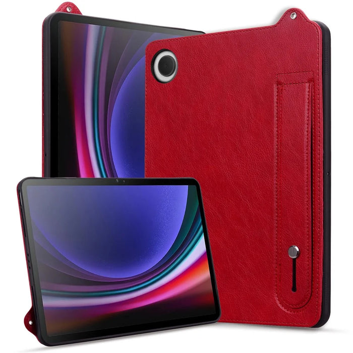 For Samsung Galaxy Tab A11+ / Tab A9+ Case Hand Strap Kickstand Leather Tablet Cover - Red - 3