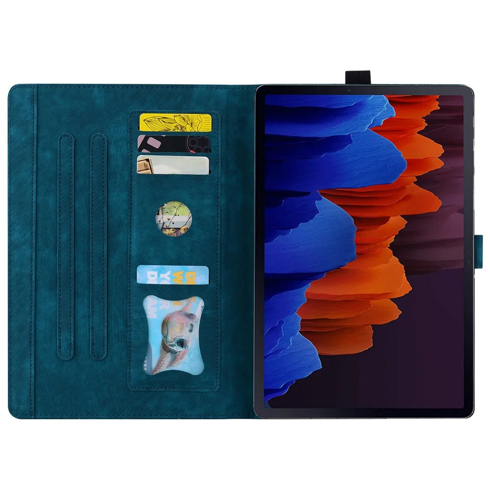 Leather Case For Samsung Galaxy Tab S11 Ultra / S10 Ultra / S9 Ultra / S8 Ultra , Card Slots Tablet Stand Folio Cover Flower Cat - Blue - 2