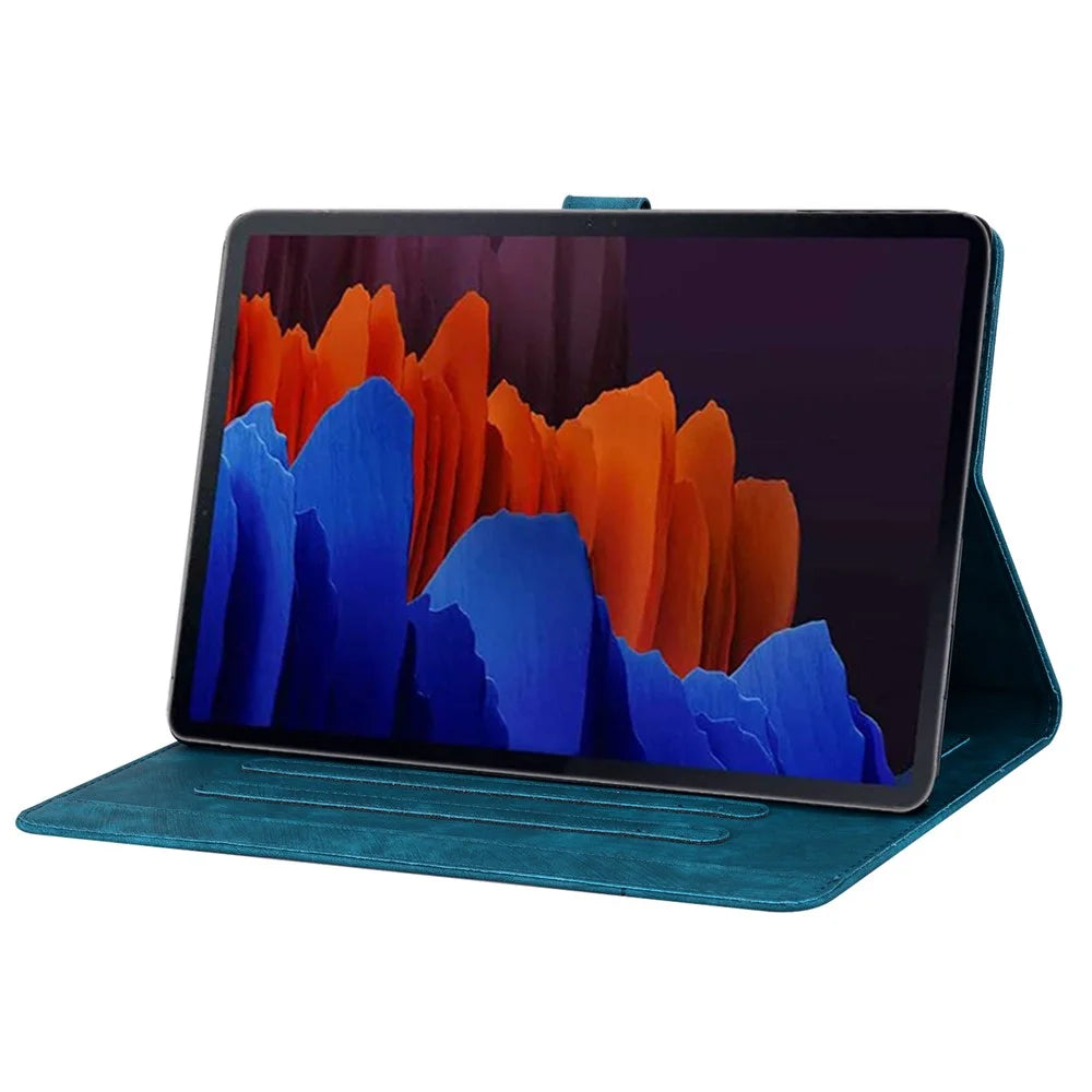 Leather Case For Samsung Galaxy Tab S11 Ultra / S10 Ultra / S9 Ultra / S8 Ultra , Card Slots Tablet Stand Folio Cover Flower Cat - Blue - 3