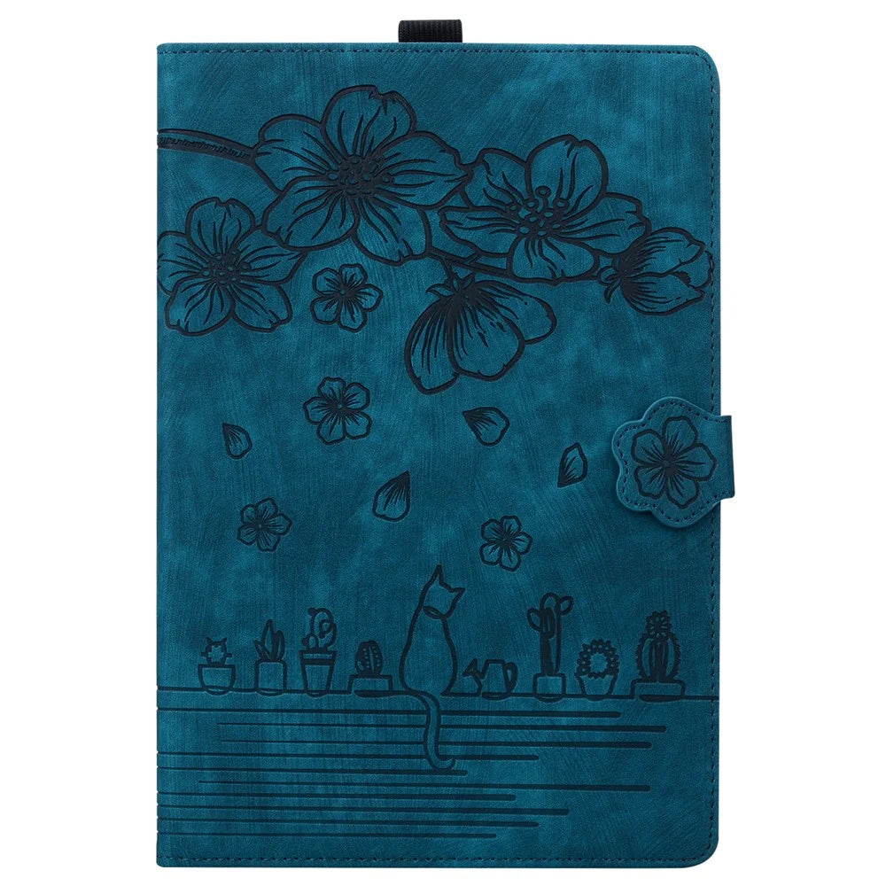 Leather Case For Samsung Galaxy Tab S11 Ultra / S10 Ultra / S9 Ultra / S8 Ultra , Card Slots Tablet Stand Folio Cover Flower Cat - Blue - 7