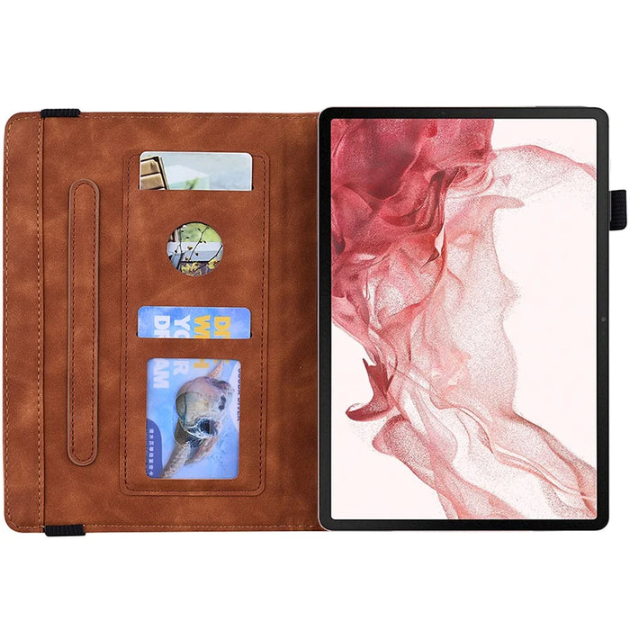 Tablet Case For Samsung Galaxy Tab S11 Ultra / S10 Ultra / S9 Ultra / S8 Ultra Card Slots Leather Cover Flower Pattern - Brown - 2
