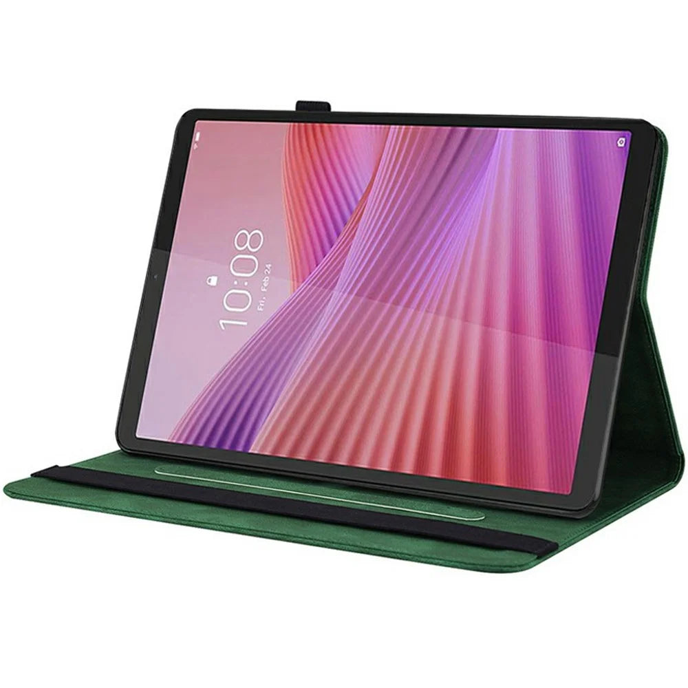 For Lenovo Tab K9 Case Butterfly Flower Imprint PU Leather Tablet Cover with Card Slots - Green - 3