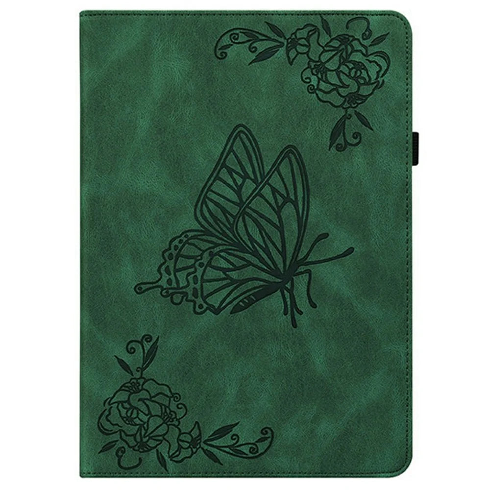 For Lenovo Tab K9 Case Butterfly Flower Imprint PU Leather Tablet Cover with Card Slots - Green - 5