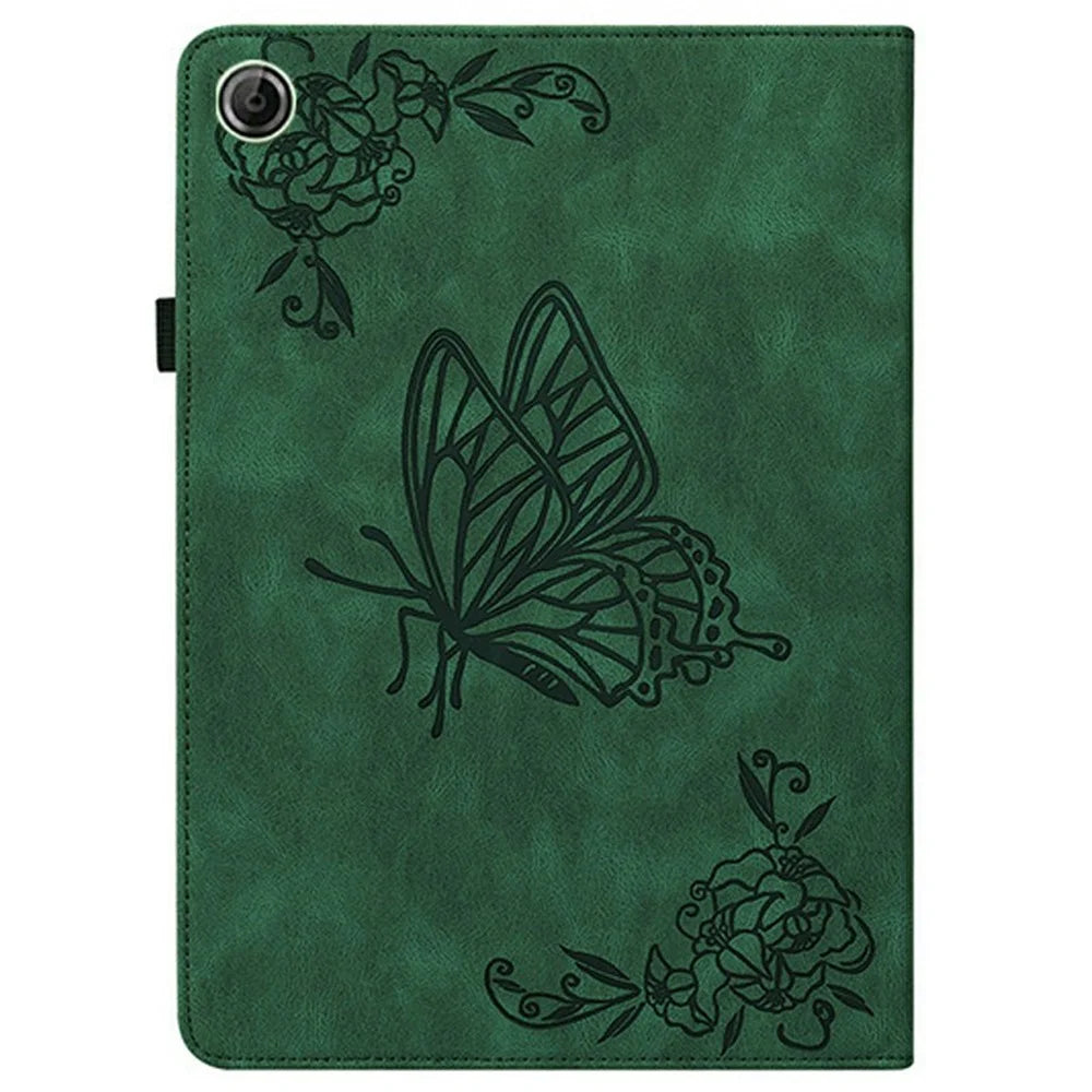 For Lenovo Tab K9 Case Butterfly Flower Imprint PU Leather Tablet Cover with Card Slots - Green - 6