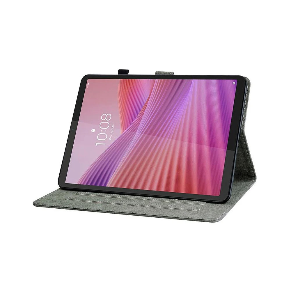 For Lenovo Tab K9 Case Tiger Imprint Anti-Scratch PU Leather Tablet Cover - Grey - 3