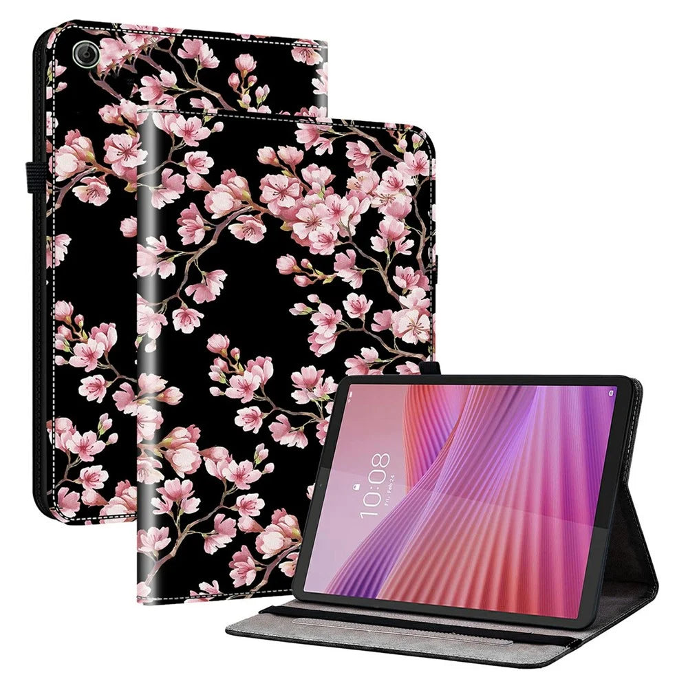 For Lenovo Tab K9 Leather Case Pattern Printed Stand Tablet Cover with Card Slots - Plum Blossom - 1