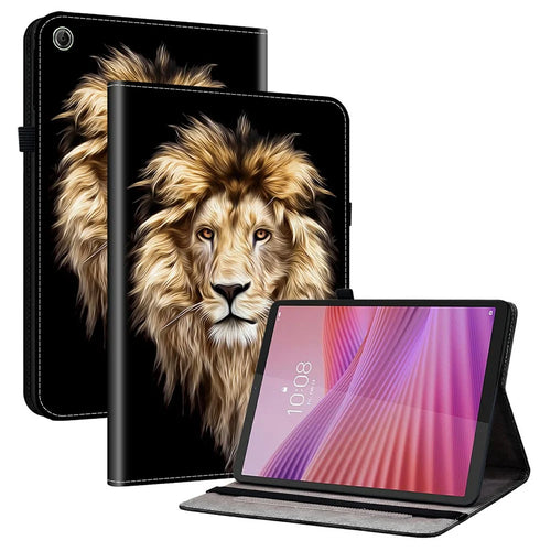 For Lenovo Tab K9 Leather Case Pattern Printed Stand Tablet Cover with Card Slots - Lion Head - 1