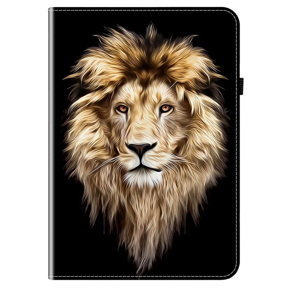 For Lenovo Tab K9 Leather Case Pattern Printed Stand Tablet Cover with Card Slots - Lion Head - 5