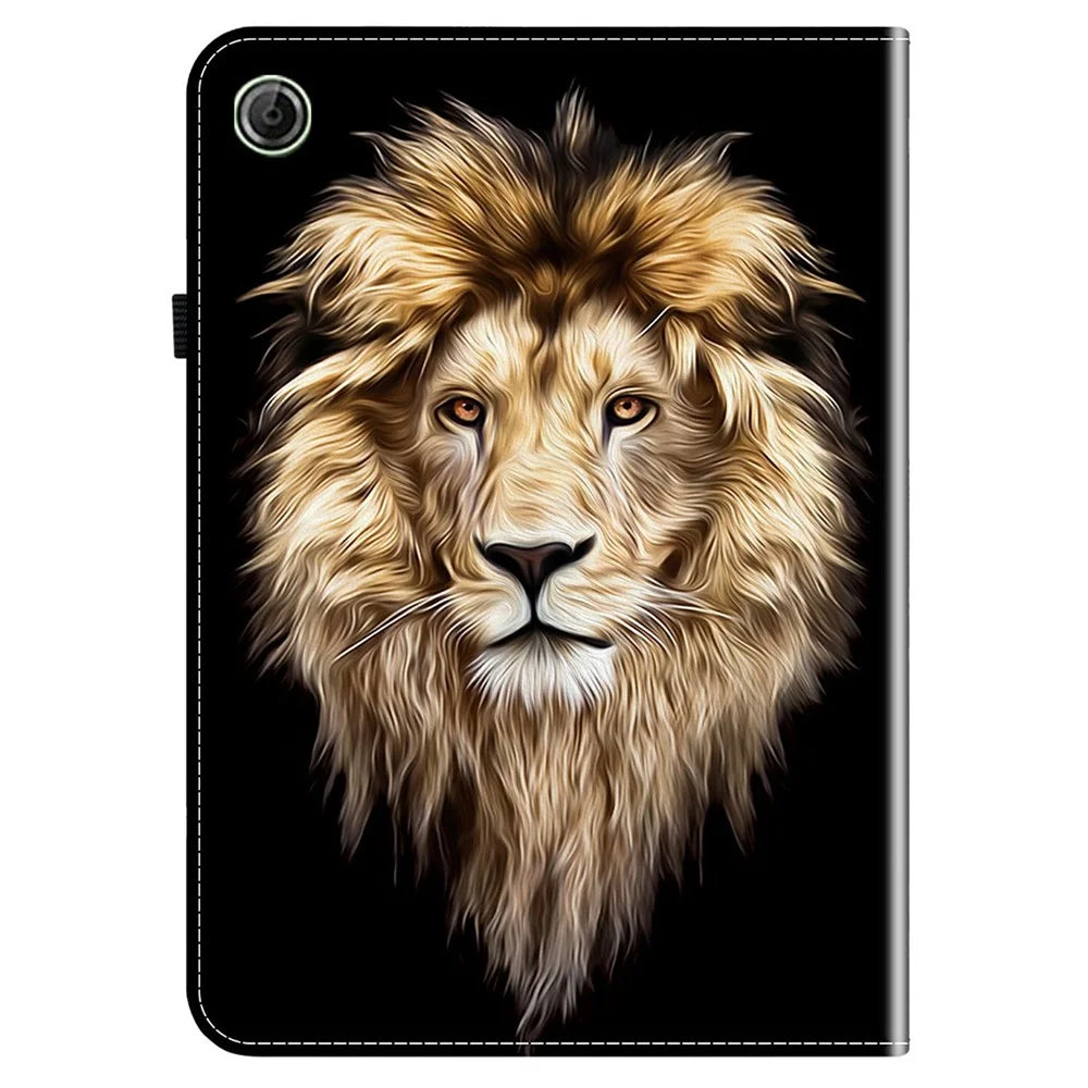 For Lenovo Tab K9 Leather Case Pattern Printed Stand Tablet Cover with Card Slots - Lion Head - 6