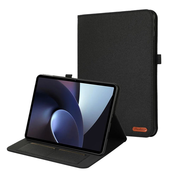 For OnePlus Pad Case with Stand Card Holder Cloth Texture Leather Tablet Cover - Black - 1
