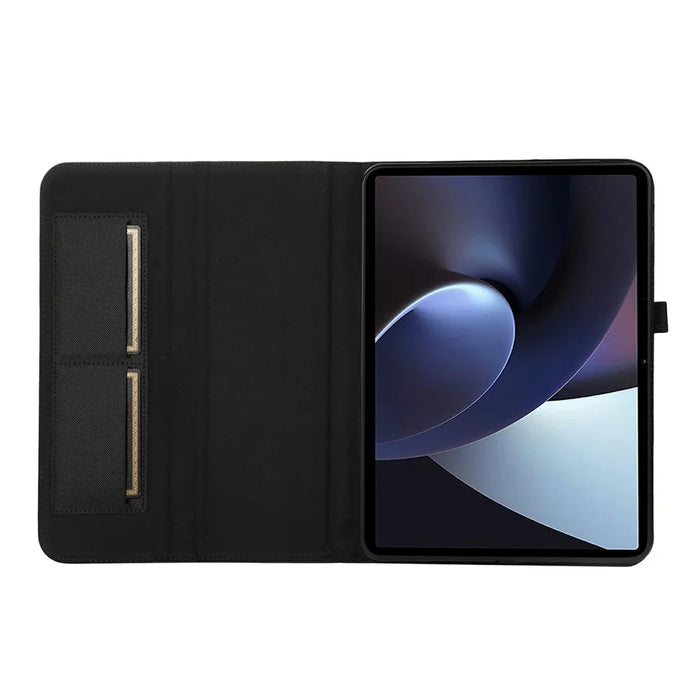 For OnePlus Pad Case with Stand Card Holder Cloth Texture Leather Tablet Cover - Black - 2