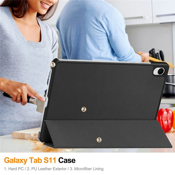 For Samsung Galaxy Tab S11 Case Anti-Drop Leather Stand Tablet Cover - Black - 6