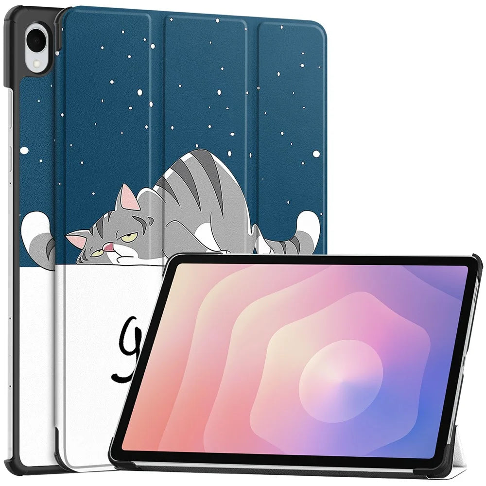 For Samsung Galaxy Tab S11 Case Pattern Print Leather Stand Tablet Cover - Cat - 1