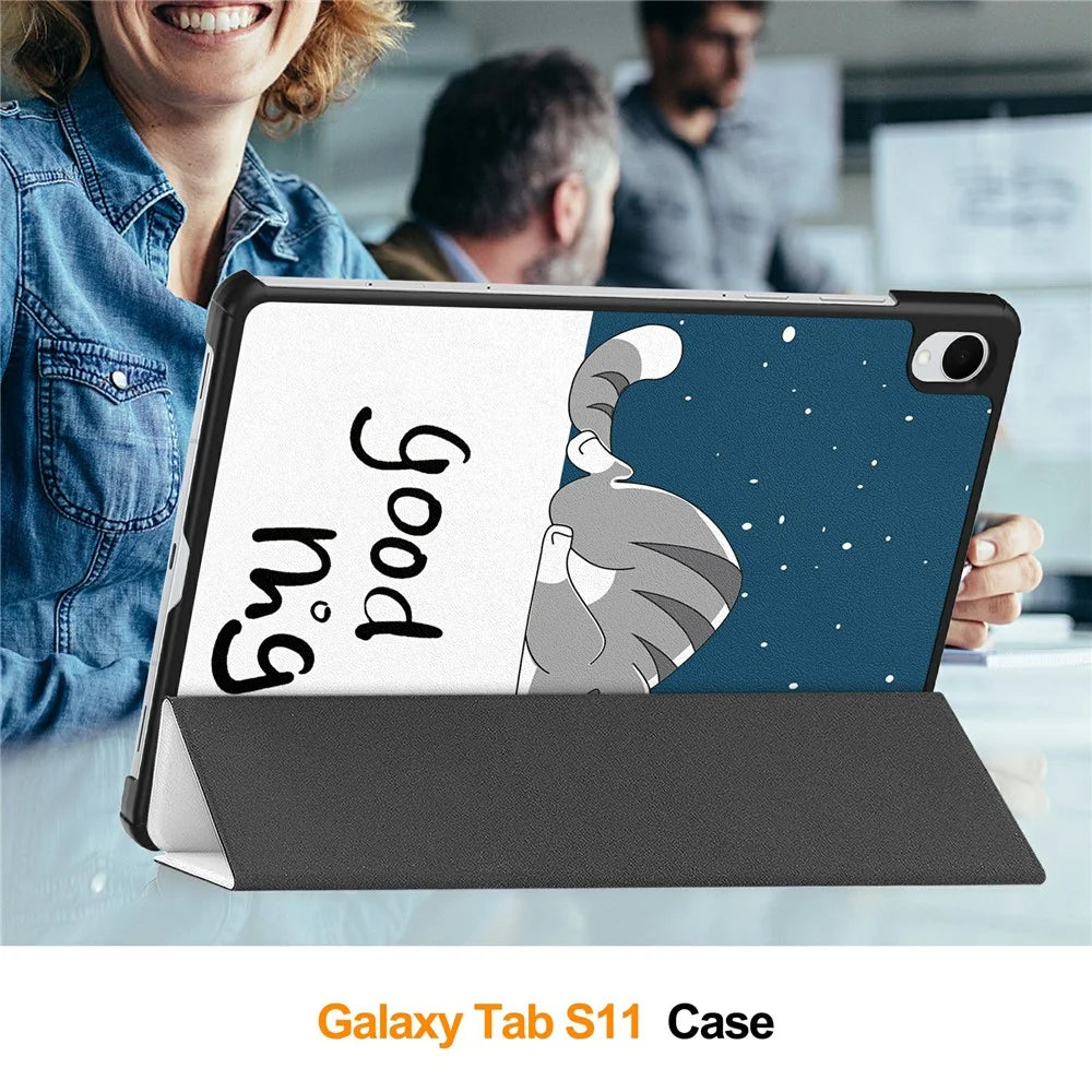 For Samsung Galaxy Tab S11 Case Pattern Print Leather Stand Tablet Cover - Cat - 6