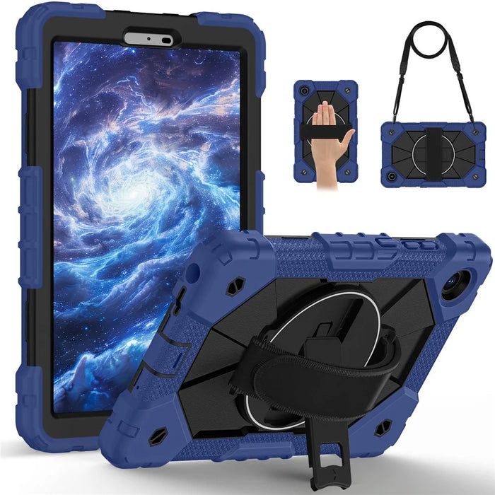 For Lenovo Tab K9 / Tab One Case Silicone + PC Kickstand Tablet Cover with Handy Strap - Navy Blue / Black - 1