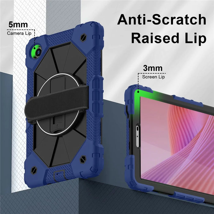 For Lenovo Tab K9 / Tab One Case Silicone + PC Kickstand Tablet Cover with Handy Strap - Navy Blue / Black - 2