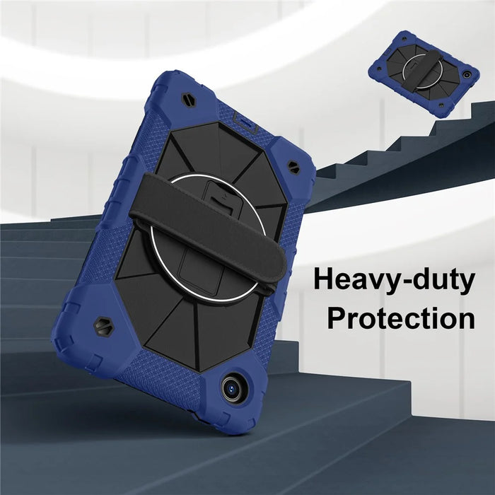 For Lenovo Tab K9 / Tab One Case Silicone + PC Kickstand Tablet Cover with Handy Strap - Navy Blue / Black - 4