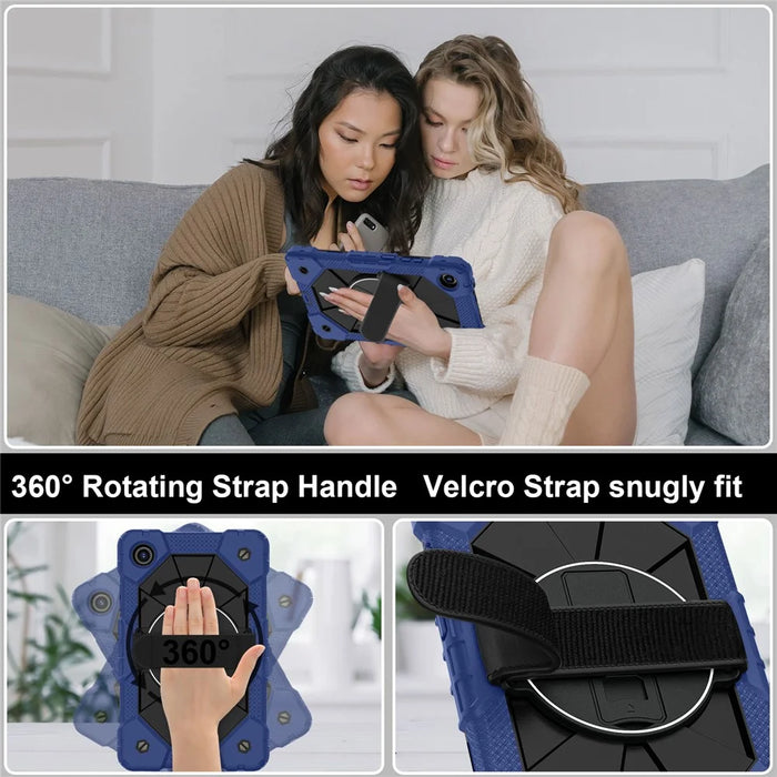 For Lenovo Tab K9 / Tab One Case Silicone + PC Kickstand Tablet Cover with Handy Strap - Navy Blue / Black - 5