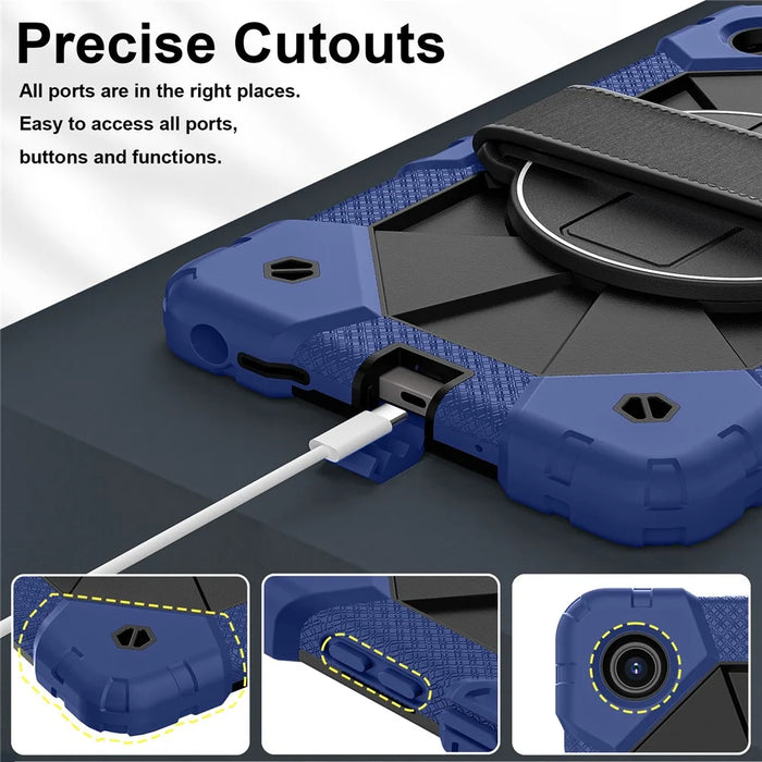 For Lenovo Tab K9 / Tab One Case Silicone + PC Kickstand Tablet Cover with Handy Strap - Navy Blue / Black - 7