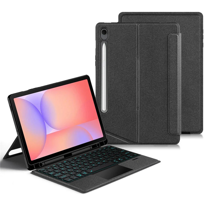 For Samsung Galaxy Tab S10 Lite Leather Case + Bluetooth-Compatible Keyboard with Backlight Trackpad - 1