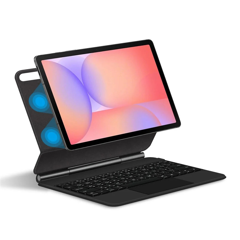 For Samsung Galaxy Tab S10 Lite Floating Magnetic Bluetooth-Compatible Keyboard (Arabic) + Leather Tablet Case - Black - 1