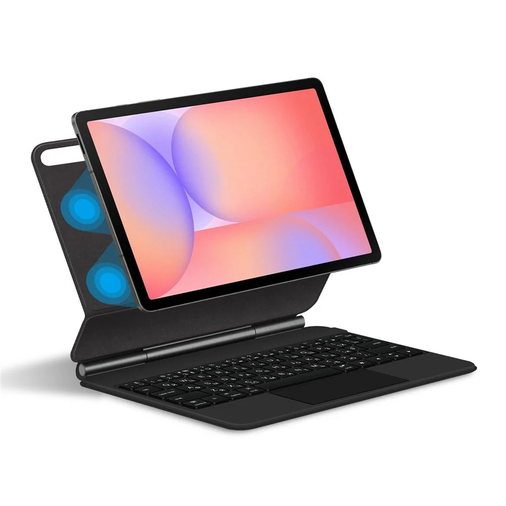 For Samsung Galaxy Tab S10 Lite Magnetic Floating Bluetooth-Compatible Keyboard (Russian) + Leather Tablet Case - Black - 1