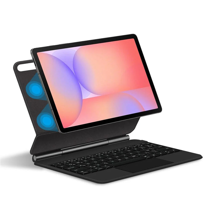 For Samsung Galaxy Tab S10 Lite Floating Magnetic Bluetooth-Compatible Keyboard (French) + Leather Tablet Case - Black - 1