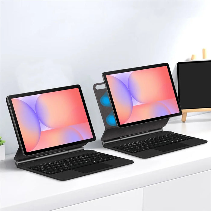 For Samsung Galaxy Tab S10 Lite Floating Magnetic Bluetooth-Compatible Keyboard (Korean) + Leather Tablet Case - Black - 7