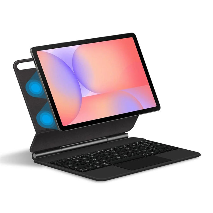 For Samsung Galaxy Tab S10 Lite Magnetic Floating Bluetooth-Compatible Keyboard (Portuguese) + Leather Tablet Case - Black - 1