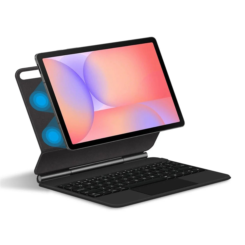 For Samsung Galaxy Tab S10 Lite Magnetic Floating Bluetooth-Compatible Keyboard (English) + Leather Tablet Case - Black - 1