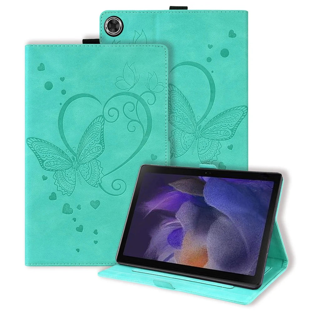 For Samsung Galaxy Tab A11 X133 X130 / Tab A9 Leather Case Imprinted Butterfly Tablet Cover Stand Card Slot - Green - 1