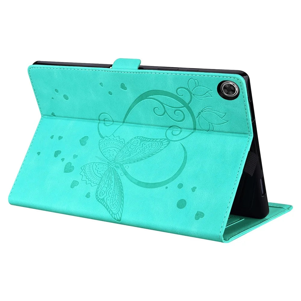 For Samsung Galaxy Tab A11 X133 X130 / Tab A9 Leather Case Imprinted Butterfly Tablet Cover Stand Card Slot - Green - 3