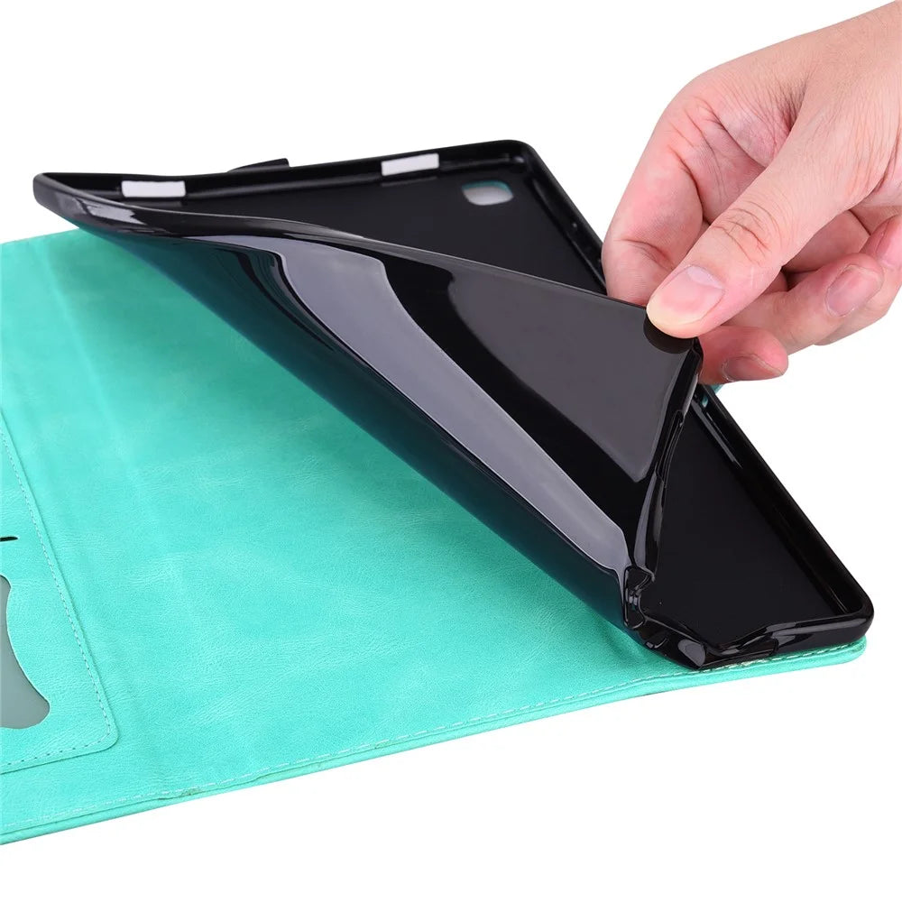 For Samsung Galaxy Tab A11 X133 X130 / Tab A9 Leather Case Imprinted Butterfly Tablet Cover Stand Card Slot - Green - 5