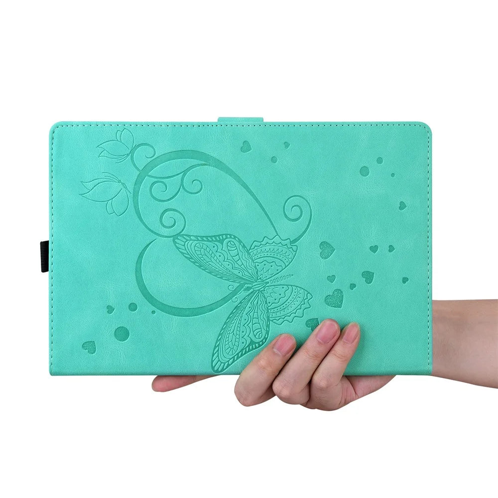 For Samsung Galaxy Tab A11 X133 X130 / Tab A9 Leather Case Imprinted Butterfly Tablet Cover Stand Card Slot - Green - 6