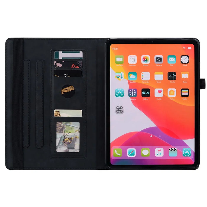 For Samsung Galaxy Tab A11 X133 X130 / Tab A9 Tablet Case Card Slots Leather Cover Flower Pattern - Black - 2