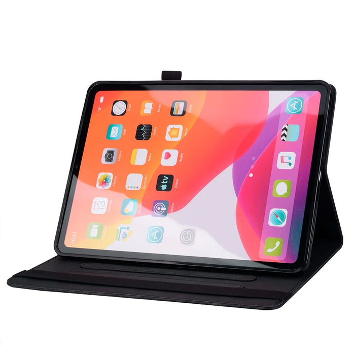 For Samsung Galaxy Tab A11 X133 X130 / Tab A9 Tablet Case Card Slots Leather Cover Flower Pattern - Black - 3